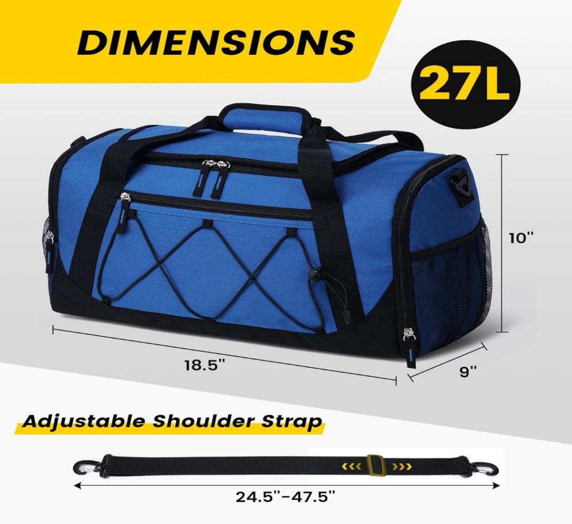 Compact 18” Gym Duffle Bag for Men with Shoe Section – Lightweight Travel Bag