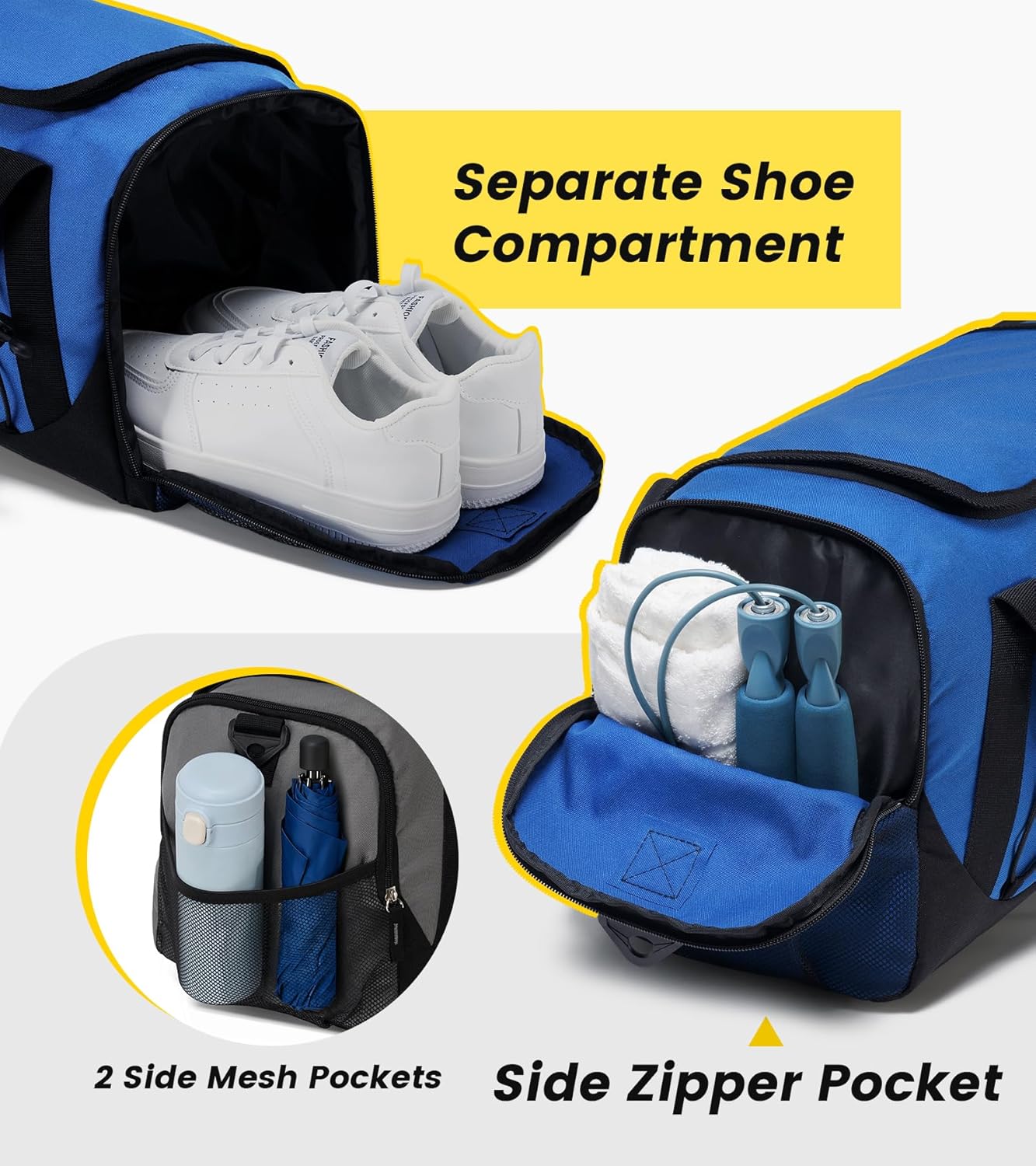 Compact 18” Gym Duffle Bag for Men with Shoe Section – Lightweight Travel Bag